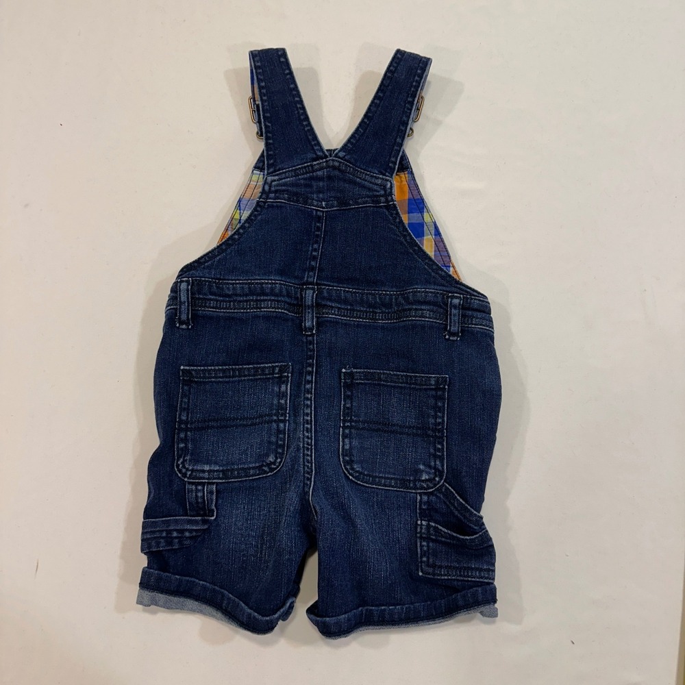 Gymboree Denim Shortall Overalls Toddler‎ 18-24M Dark Wash Plaid Lining - Picture 2 of 4